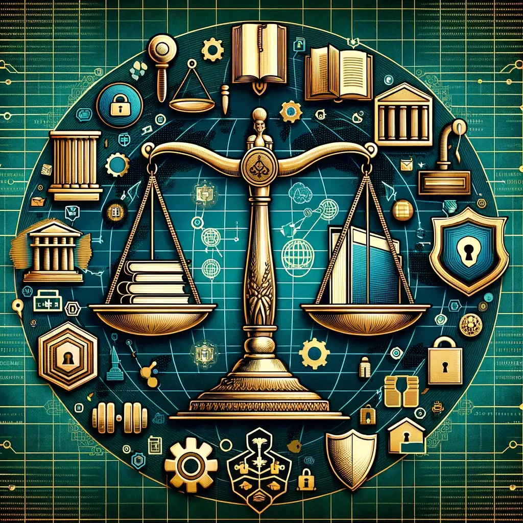 Visualize the scales of justice in thecenter
